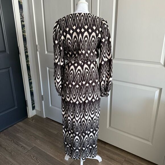 Zara Brown and Cream Boho Ikat Print Long Sleeve Maxi Dress Size XS - Picture 5 of 9
